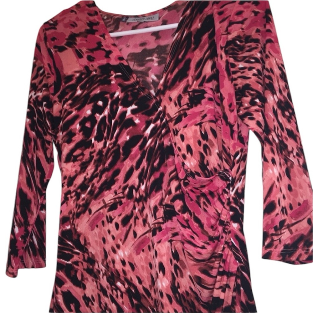 Jennifer Lopez black and pink design 3/4 sleeve length blouse womens siz…